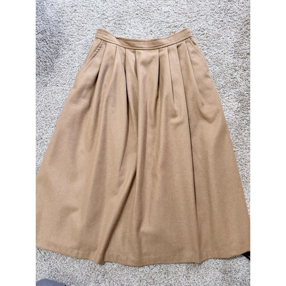 Vintage Mr. William Camel Wool Blend Pleated Midi Skirt Pockets 127